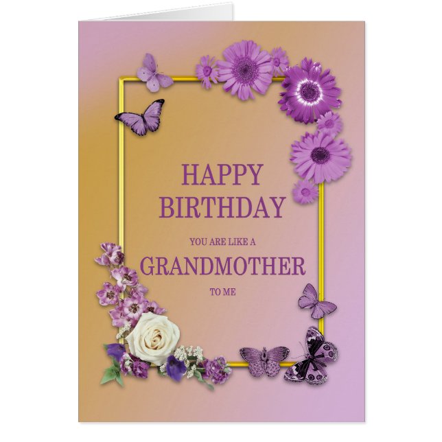 Como una abuela, flor de cumpleaños y mariposas (Frente)