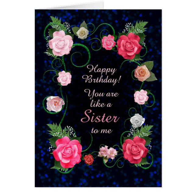 Como una hermana cumpleaños, hermosos Rosas (Frente)
