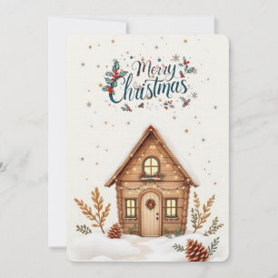 Cómoda tarjeta de Navidades de cabaña   Festividad