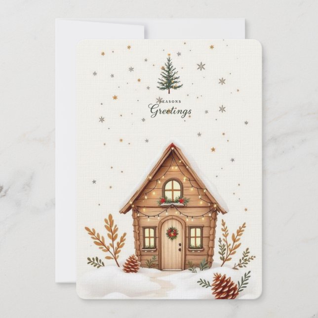 Cómoda tarjeta de Navidades de cabaña | Festividad (Anverso)
