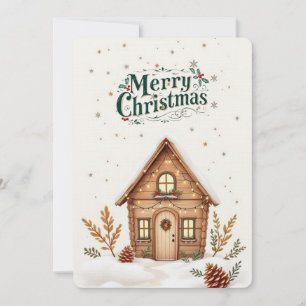 Cómoda tarjeta de Navidades de cabaña   Festividad