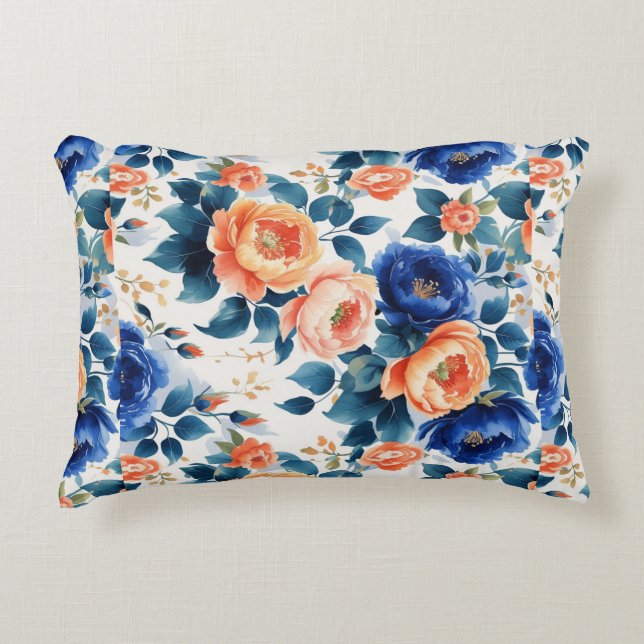 Cómodo almohada de acento azul con patrón floral (Anverso)