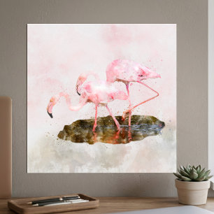 Compañerismo de Flamingos Rosas en Arte de Acuarel