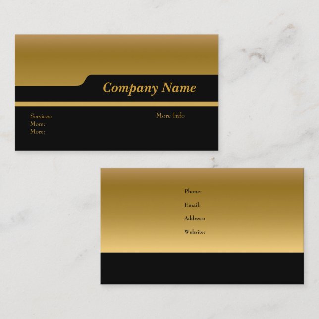 Compañía de tarjetas de visita elegante de oro neg (Anverso / Reverso)