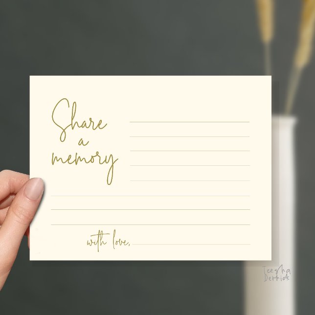Comparte un recuerdo Tarjeta de funeral con guion  (Funeral Service, Share a memory or words to the family card in yellow gold)