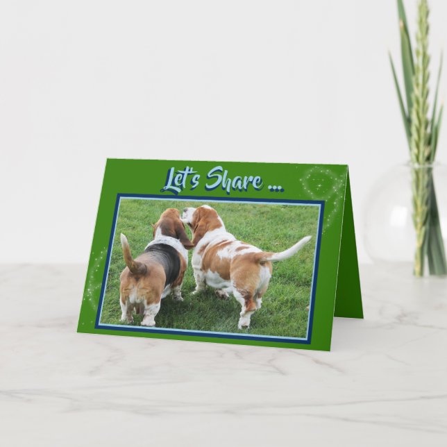 Compartiendo Bassets en tarjeta de cumpleaños dive (Anverso)