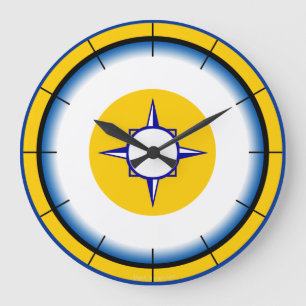 Compas náutico azul, blanco, reloj de pared del