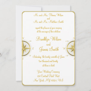 Compás náutico blanco del oro de las invitaciones