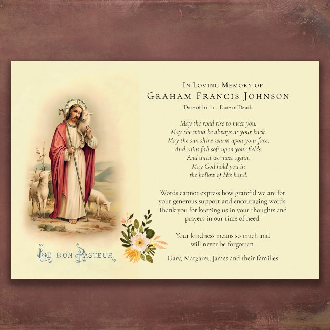 Compasión católica Tarjeta de agradecimiento a Goo (Jesus Good Shepherd Catholic Religious Bereavement Sympathy Funeral Thank You Card)
