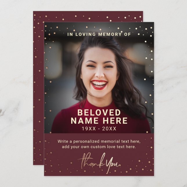 Compasión Funeral Borgoña Gracias Tarjeta Fotográf (Anverso / Reverso)