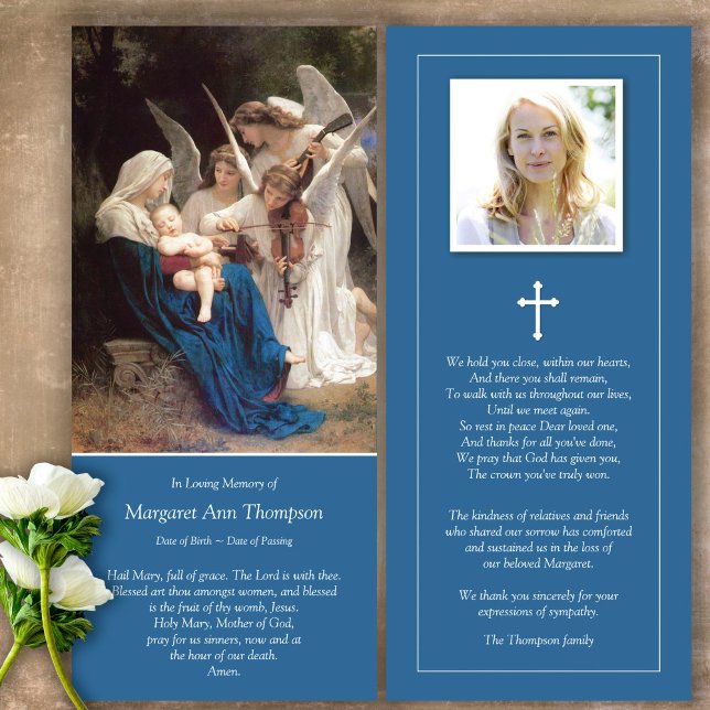 Compasión Mary & Angels Tarjeta de agradecimiento  (Catholic, Religious, Celebration of Life, In Loving Memory of, Forever in our hearts, funeral cards)