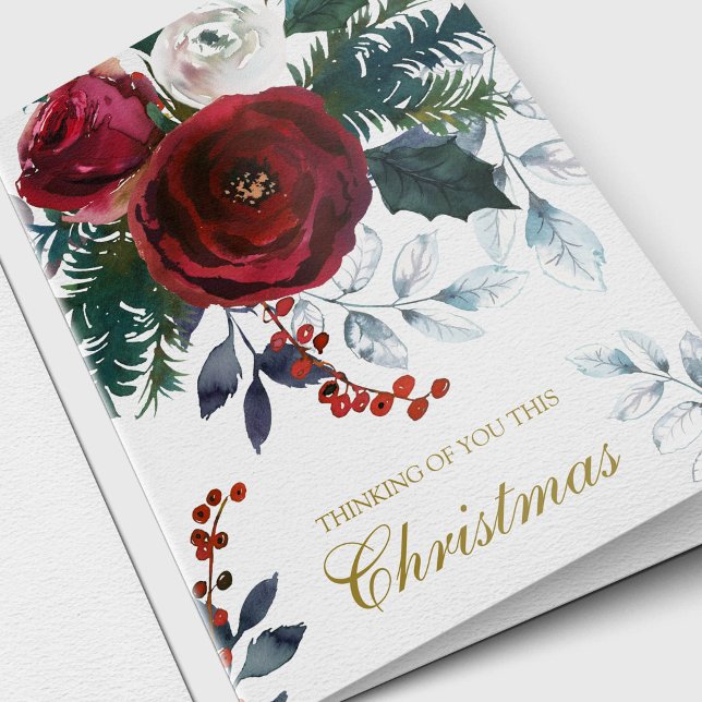 Compasión por las tarjetas de vacaciones de los na (Christmas Watercolor Roses Thinking of You Remembrance Memorial Sympathy Cards)