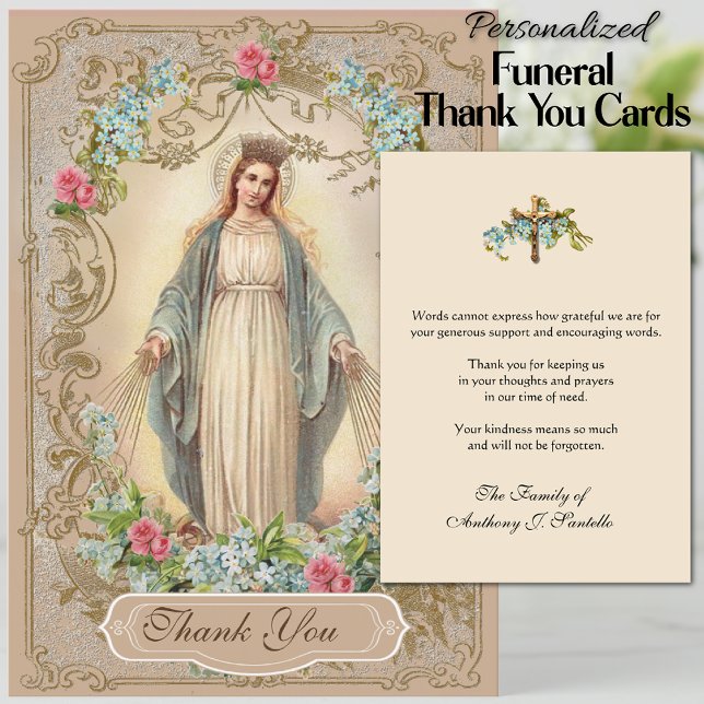 Compatía funeraria católica Tarjeta sagrada gracia (Personalized Traditional Catholic Virgin Mary Funeral Thank You Cards)
