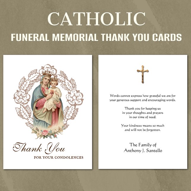 Compatía funeraria católica Tarjeta sagrada gracia (Traditional Catholic Funeral Memorial Thank you Cards)