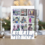 Compensación de fotos de 9 - Tarjeta naviera de va<br><div class="desc">DISEÑO FRONTAL: Un collage de 9 fotos en una cuadrícula simple para resaltar muchas fotos del año pasado. La cuadrícula fotográfica está fuera del centro con los nombres de familia que rodean el collage como frontera. Un estilo moderno para una tarjeta de fotos de vacaciones con acentos azul marino y...</div>