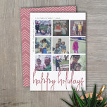 Compensación de fotos de 9 - Tarjeta naviera de va<br><div class="desc">DISEÑO FRONTAL: Un collage de 9 fotos en una cuadrícula simple para resaltar muchas fotos del año pasado. La cuadrícula fotográfica está fuera del centro con los nombres de familia que rodean el collage como frontera. Un estilo moderno para una tarjeta de fotos de vacaciones con acentos de color oro...</div>