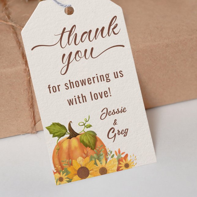 Completo Calabaza Baby Shower Gracias Etiqueta De  (Baby Shower Fall Themed Thank You  Favor Tag)