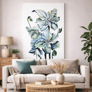 Composición de arte floral botánico azul pintado a