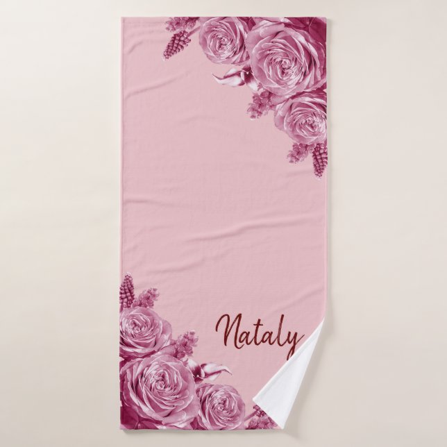 Composición de flor rosa con nombre (Toalla de baño)
