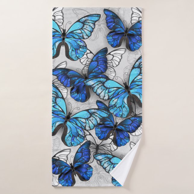 Composición de mariposas blancas y azules (Toalla de baño)