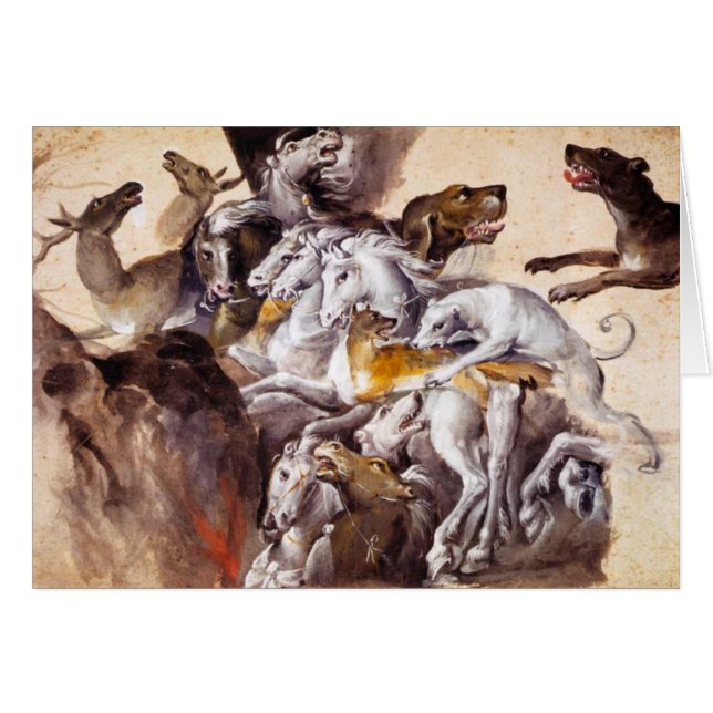 COMPOSITION WITH ANIMALS,REARING HORSES,DEERS,DOGS (Anverso (Horizontal))