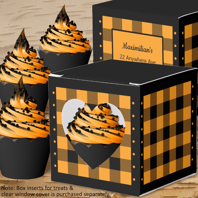 Comprobación de búfalo - Naranja y negro - Caja de (Buffalo Check - Orange and Black - Heart Favor Box - Cupcakes - by Leapfroglisics Shop)