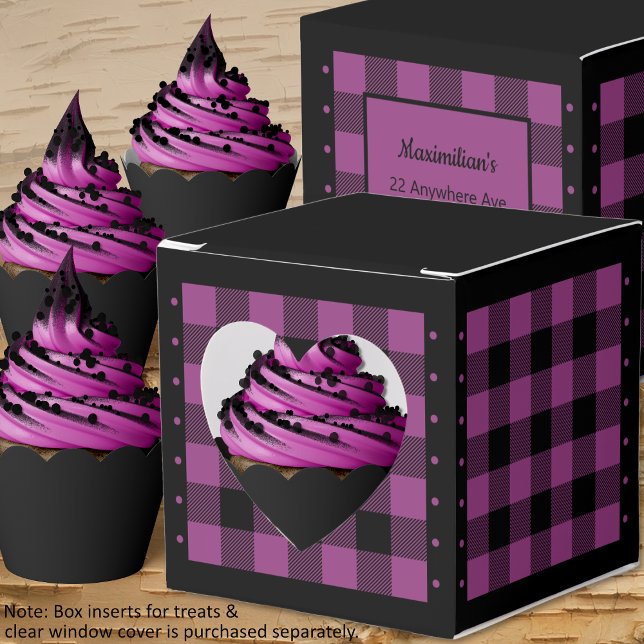 Comprobación de búfalo - Púrpura y negra - Caja de (Buffalo Check - Purple and Black - Heart Favor Box - Cupcakes - By Leapfroglisics Shop)