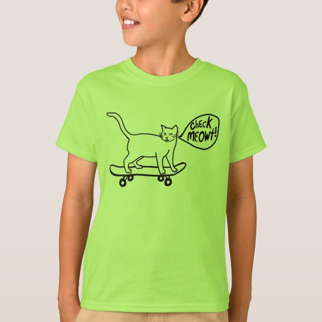 Comprobar la camiseta del gato de Meowt Punny Skat (Anverso)