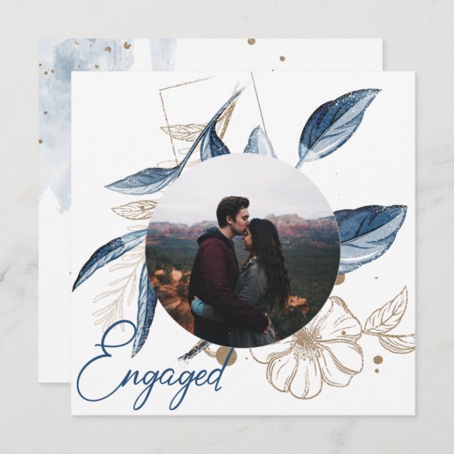 Compromiso con Purpurinas florales elegantes y de  (Anverso / Reverso)