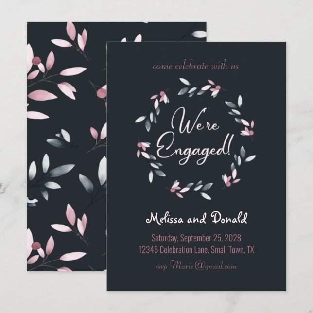 Compromiso de acuarela suave elegante rosa marino (Anverso / Reverso)