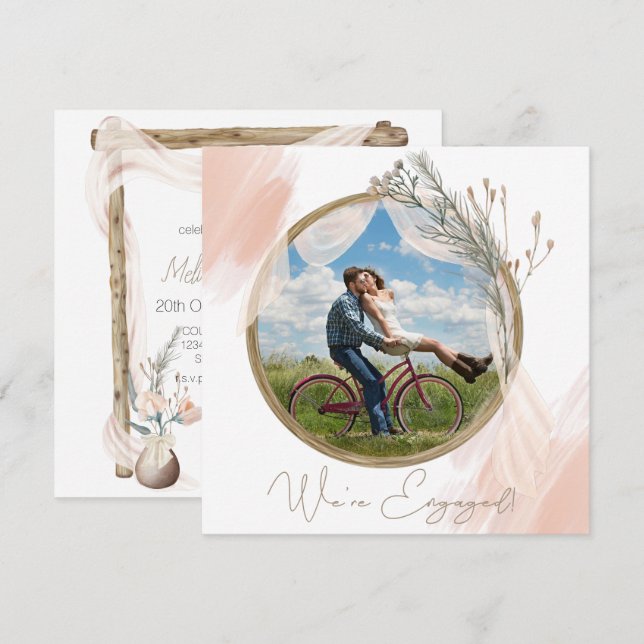 Compromiso Floral Elegante Rosa De Boho Moderno (Anverso / Reverso)