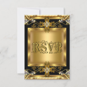Compromiso RSVP Elegante Floral Jewel Oro Negro 2