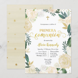 Comunió de Primera Floral Blanca y Invitación Inv