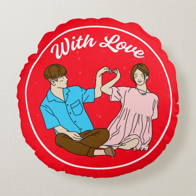 Con Amor – Almohada Redonda de Pareja Romántica (Anverso)