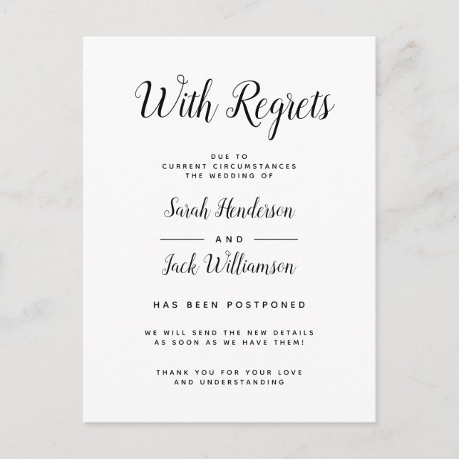 Con arrepentimiento B&W Invitación Boda pospuesta (Anverso)