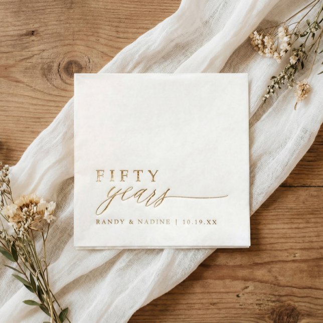 Con Brillo Servilletas de aniversario de bodas 50 Elegante Or (50th wedding anniversary napkins - 50 years - modern romantic gold foil stamped personalized napkins)