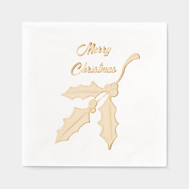 Con Brillo Servilletas de papel de acebo de Navidad elegantes (Anverso)