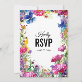 💍 con código QR Meadow Blooms RSVP tarjeta