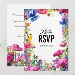 💍 con código QR Meadow Blooms RSVP tarjeta