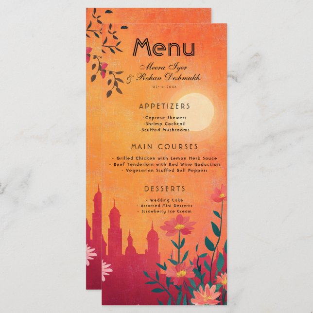 Con encantadora tarjeta de menú Sunset Serenade (Anverso / Reverso)