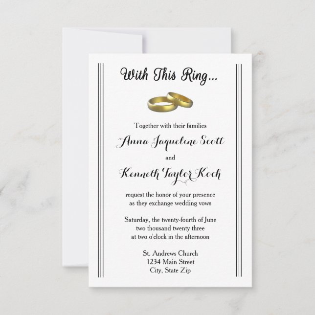 Con este anillo... - Invitación a la boda 3x5 (Anverso)