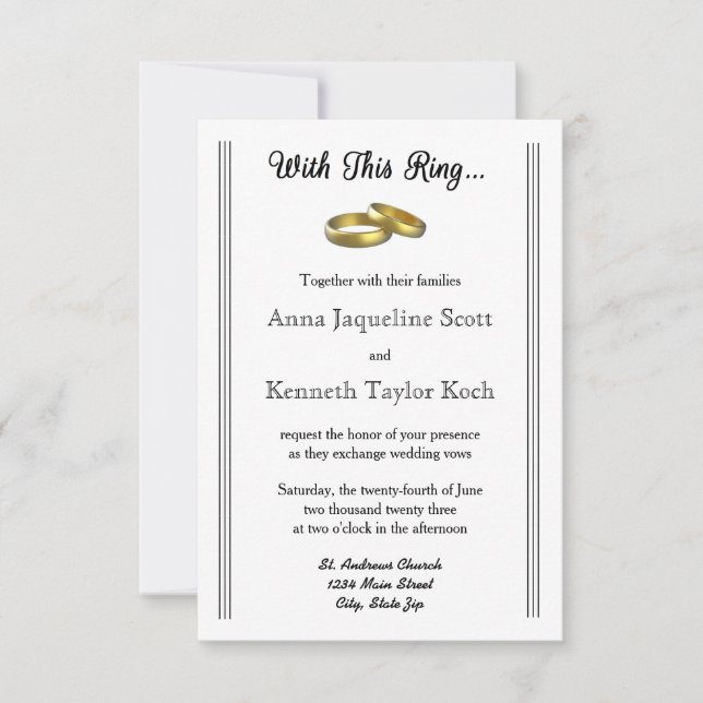 Con este Anillo... - Invitación de Boda 3x5 (Anverso)