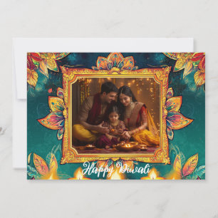 Con foto y texto personalizado Tarjeta Diwali Glow