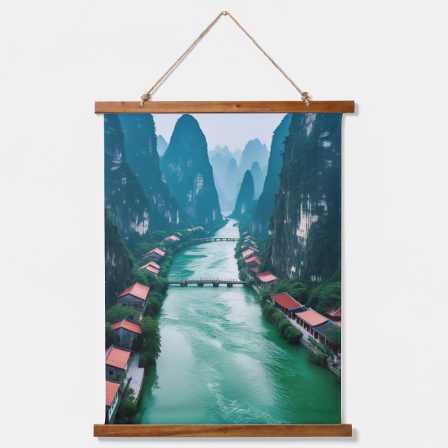 Con Marco De Madera Flujo Esmeralda: Tapiz Escenario del Muro del Río  (Anverso)