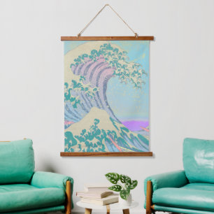 Con Marco De Madera Gran Wave Pastel Tapiz Muro colgado