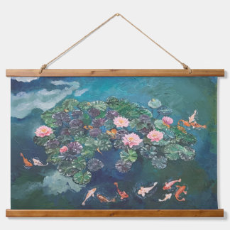 Con Marco De Madera Koi Fish Waterlilies Pintando tapiz