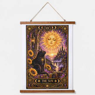 Con Marco De Madera La carta del Sol Tarot Gato Negro Tapiz Gótico