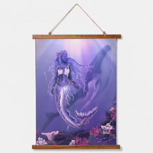 Con Marco De Madera Purple Ocean Mermaid colgando tapiz
