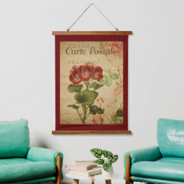 Con Marco De Madera Tapiz Botánico Vintage - Decoración Roja Pelargoni