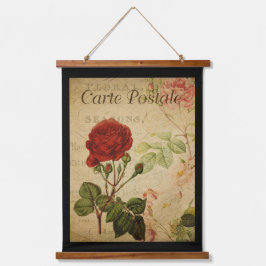 Con Marco De Madera Tapiz botánico vintage - fondo negro Rosa